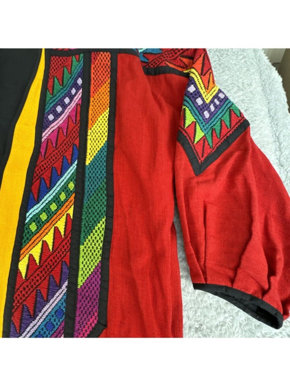 Theologos Art Kimono Shacket Vibrant Multicolored Needlepoint Design Open Front - Picture 7 of 16